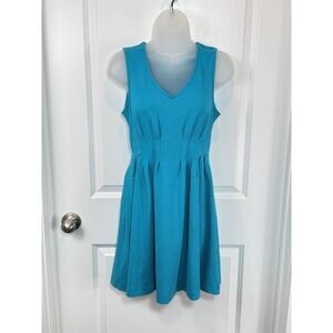 Buttons‎ Teal Textured Sleeveless Pleated Fit Flare Dress Women's Small